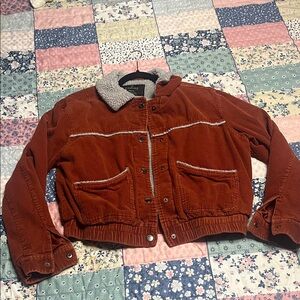 Empyre Rust Corduroy Sherpa-Trim Cropped Jacket